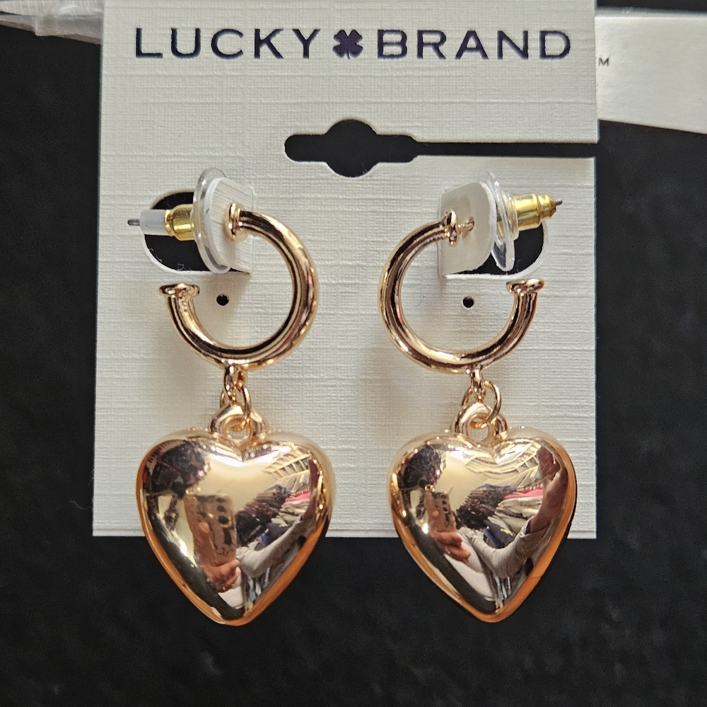 Lucky Brand puffy heart charm earrings